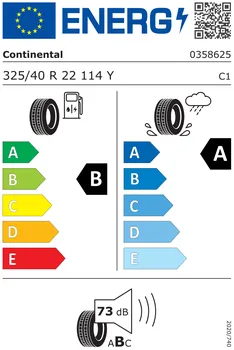 energetický štítek letní osobní pneumatiky Continental PremiumContact 6 325/40 R22 114 Y FR MO-S