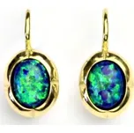Zlaté náušnice, žluté zlato, zelený syntetický opál, NK 1374 (opál 8x6 mm)
