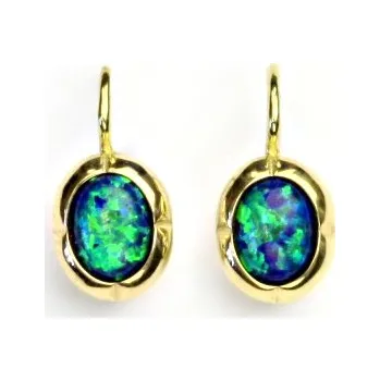 Náušnice Zlaté náušnice, žluté zlato, zelený syntetický opál, NK 1374 (opál 8x6 mm)