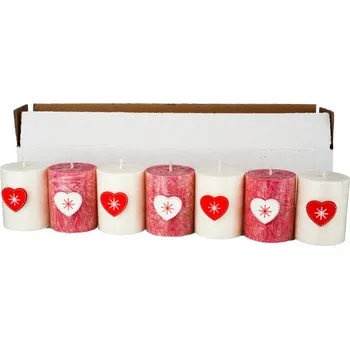 Svíčka Přírodní vonná svíčka palmová - AROMKA - Vánoční set 7 válců s vánoční ozdobou - Vánoční Punč, Květ Bavlny