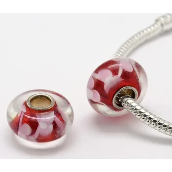 Korálek Korálek červený a růžový květ sklo - TOPBEADS