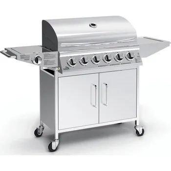 Zahradní gril Zahradní plynový nerezový gril na kolečkách, boční plotna, 37 kg