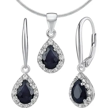 Souprava šperků Set stříbrných šperků VERONA s pravým safírem - náušnice a přívěsek