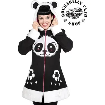 Dámský kabát Dámský kabát Rockabilly Retro Pin-Up Banned Panda Face Coat - velikost S