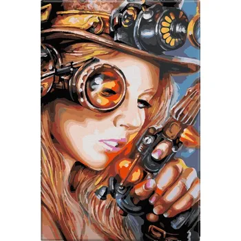Malování podle čísel - Žena s mašinou - 40x60 cm, bez dřevěného rámu - CZ výroba
