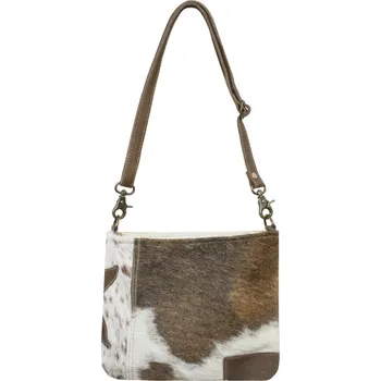 Hnědo bílá kabelka přes rameno z hovězí kůže - 34*23*2cm