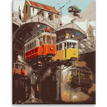 Malování podle čísel - Tramvaje budoucnosti - 40x50 cm, bez dřevěného rámu - CZ výroba