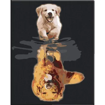 Malování podle čísel - Zlatý retrívr - 40x50 cm, bez dřevěného rámu - CZ výroba