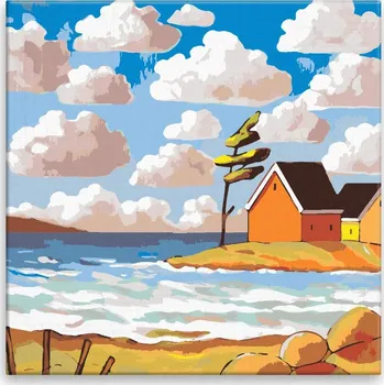 Malování podle čísel - Přímořské domky - 40x40 cm, bez dřevěného rámu - CZ výroba