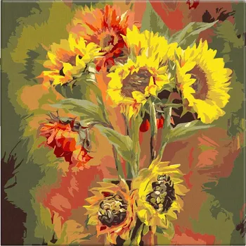 Malování podle čísel - Slunečnice ve váze - 40x40 cm, bez dřevěného rámu - CZ výroba