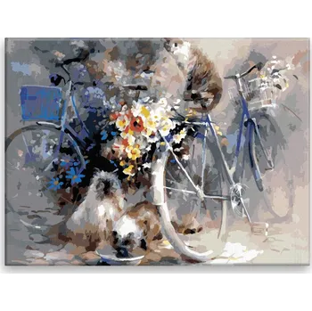 Hračka Malování podle čísel - Kola a kočky - 40x30 cm, plátno vypnuté na rám - CZ výroba