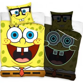 Povlečení Carbotex Spongebob svítící 140 x 200, 70 x 90 cm zipový uzávěr