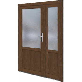 Vchodové dveře SOFT vchodové plastové dveře BARCELONA, ořech/bílá, 130x200 cm, pravé (dvoukřídlé plastové dveře 130x200 cm, vč. rámu)
