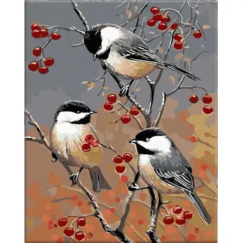 Dětské zboží Malování podle čísel - Tři ptáčci - 40x50 cm, bez dřevěného rámu - CZ výroba