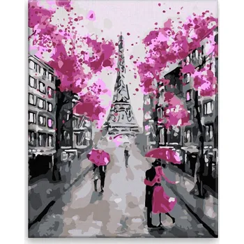 Dětské zboží Malování podle čísel - Růžovočerná Paříž - 40x50 cm, plátno vypnuté na rám - CZ výroba
