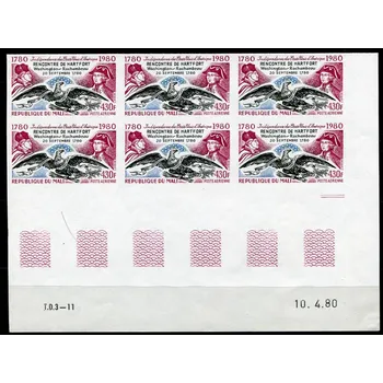 Poštovní známka Tanzánie (1960) MiNr. 786 **, 6-bl stříhaná - Mali - Earl Rochambeau a George Washington