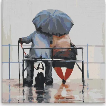 Malování podle čísel - Tři pod deštníkem - 40x40 cm, bez dřevěného rámu - CZ výroba