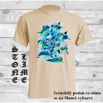 Pánské tričko panske-bavlnene_tricko_uv_potisk_frajeri_delfini Barva: Lime stone - krémová, velikost: S