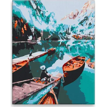 Malování podle čísel - Výhled na jezero a hory - 40x50 cm, bez dřevěného rámu - CZ výroba