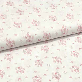 Bavlněné plátno P0662 bílé, růžový hrad, š.140