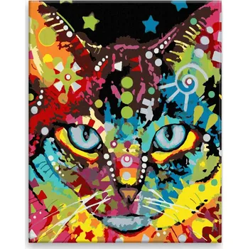 Malování podle čísel - Barevná kočičí hlava - 40x50 cm, bez dřevěného rámu - CZ výroba