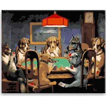 Malování podle čísel - Psí mariáš - 50x40 cm, bez dřevěného rámu - CZ výroba