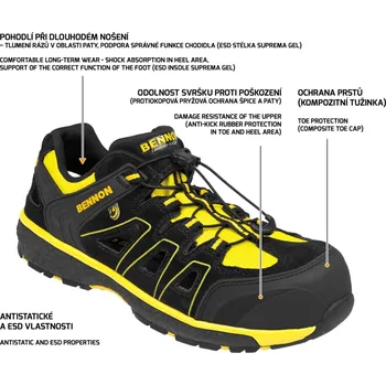 Pracovní obuv BNN BOMBIS S1 ESD NM Yellow Sandal černo-žlutý - 44