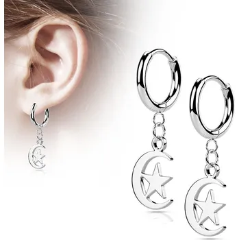 Náušnice Ocelové náušnice - měsíc s hvězdou