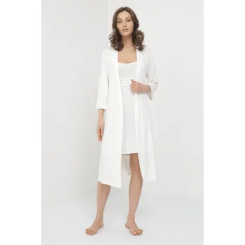 Dámské oblečení Dámská bambusová košilka ERICA s županem - Krémová, XL, Luisa Moretti