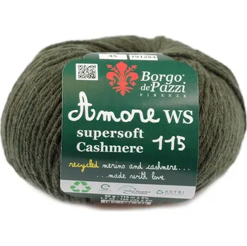 Příze Borgo de' Pazzi Amore WS Super soft Cashmere 115 Tm. zelená 45 (Super soft Cashmere 115 Verdone 45)