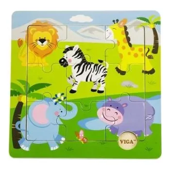 puzzle pro nejmenší Viga Dřevěné puzzle 9 dílků - safari
