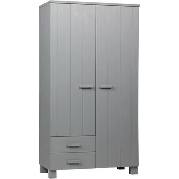 Šatní skříň WOOOD Světle šedá dřevěná šatní skříň Koben 202 x 111 cm se šuplíky