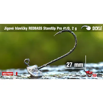 Rybářský háček Neváznoucí jigová hlavička REDBASS StandUp Pro Sickle #1/0 - 27 mm - 2 g, 5 ks