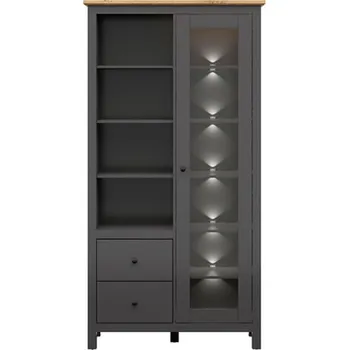 Obývací stěna HESEN vitrína REG1W2S/20/11, grafit/dub artisan