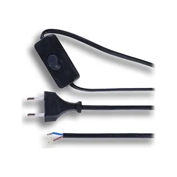 Prodlužovací kabel Solight flexo šňůra, 2x 0,75mm2, černá, plochá, vypínač, 3m s vypínačem