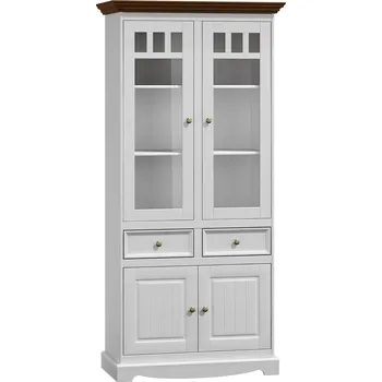 Knihovna KATMANDU Vitrína velká 2D Belluno Elegante bílá,ořech, masiv, rozměr 190x90x45cm