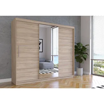 Šatní skříň Eoshop Šatní skříň Jessica I 250 cm, Dub Sonoma / Dub Sonoma se zrcadlem, Osvětlení: Profi led 250