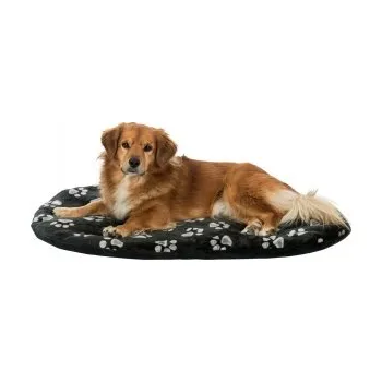 Pelíšek pro psa Oválný polštář JIMMY, černý s tlapkami 70×47cm