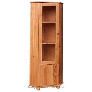 Obývací pokoj dřevěná knihovna, vitrína rohová prosklená z masivního dřeva borovice drewfilip 8