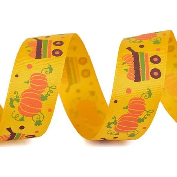 Stuha Stuha 25mm, rypsová, halloween, dýně 2, žlutá (svazek:3m)