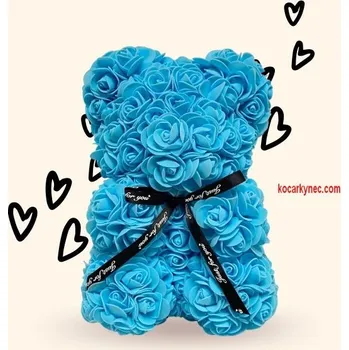Růžičkový meďa dekorační dárek z lásky Exklusivní medvěd tyrkysový - bledě modrý