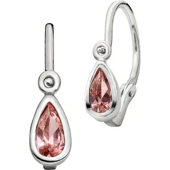 Náušnice Stříbrné dětské náušnice - kapky s růžovým zirkonem