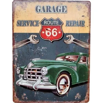 Plechová cedule Nástěnná kovová cedule Garage Service Route 66 - 25*33 cm