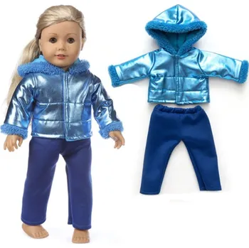 Bundy pro panenku AMERICAN GIRL A BABY BORN 43-45 CM Varianta: modrá lesklá bunda na suchý zip s modrými kalhoty