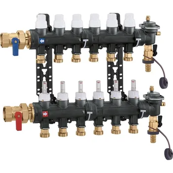 rozdělovač topení CALEFFI 671 Rozdělovač s kul. kohouty, vypouštěním a odvzdušněním provedení: 3 okruhy