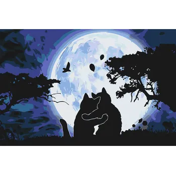 Malování podle čísel - Kočky při úplňku 2 Velikost: 40x60cm, Rámování: Pouze srolované plátno