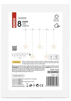 Vánoční osvětlení EMOS DCGW02 vánoční závěs hvězdy 8 LED teplá bílá