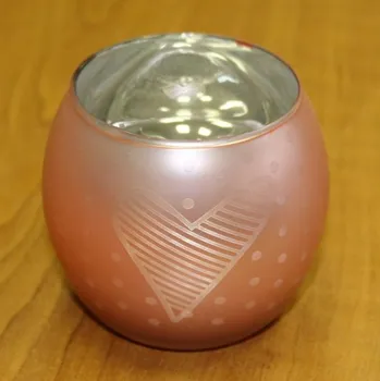 Svícen Svícen koule 8x8x7cm, SRDCE růžové, sklo