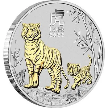 Lunární série III. - stříbrná mince Year of the Tiger (Rok tygra) 1 Oz 2022 Gilded