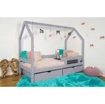MAXIDO Dětská postel domeček Snílek - dva šuplíky 140x200 Šedá (Český výrobek)